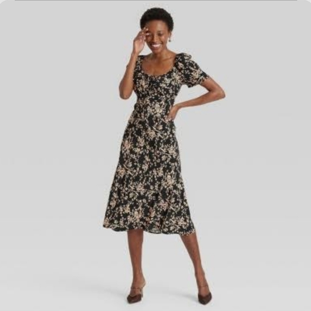 Floral Black Midi Sundress From A New Day -new, Size Large